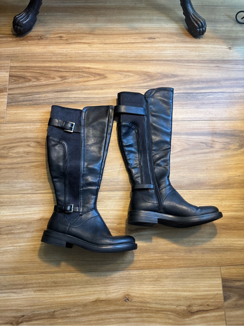 White Mountain Black Knee-High Faux Leather Boots with Buckles